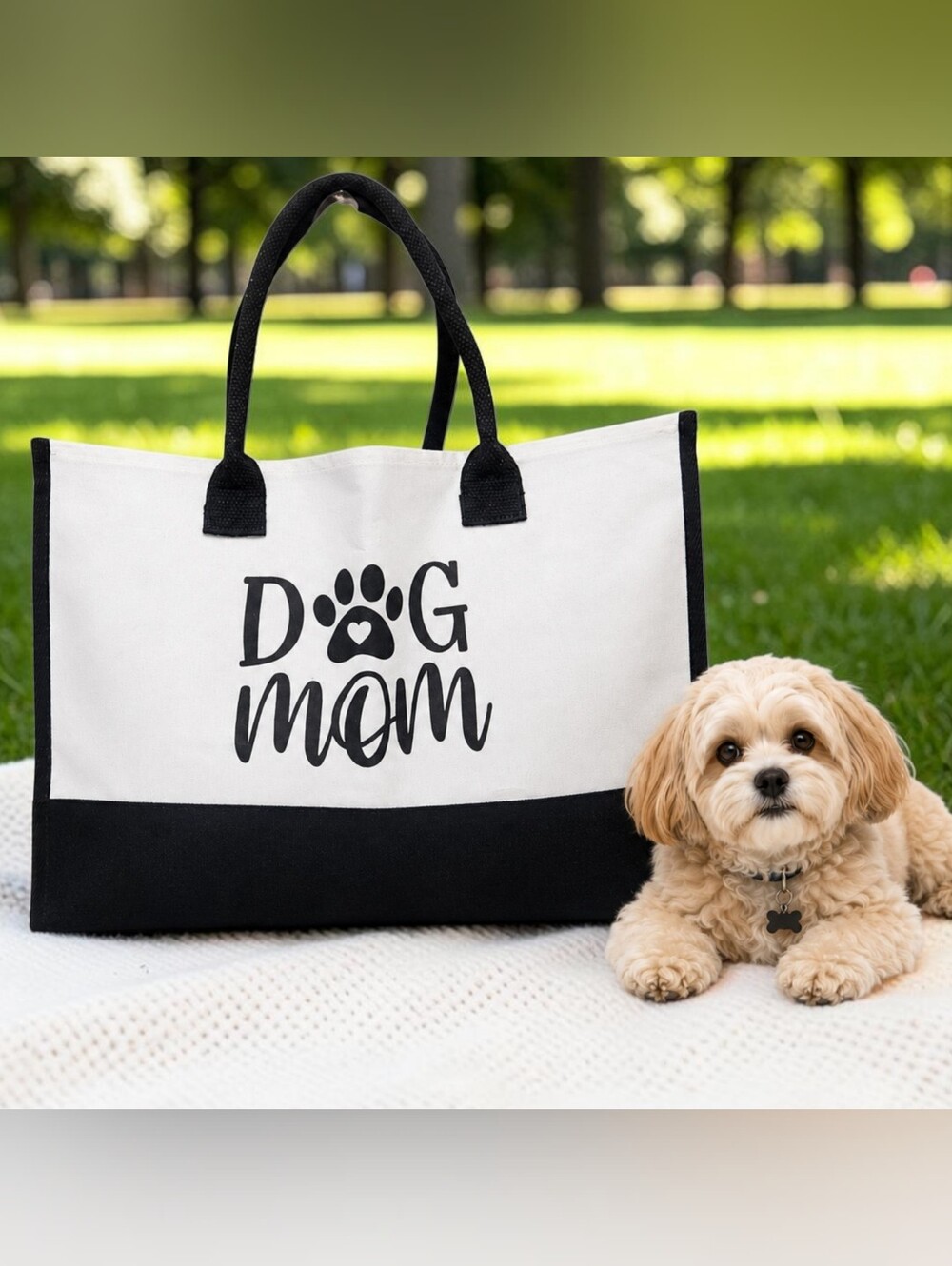 Dog Mom Large Thick Canvas Tote Shoulder Bag